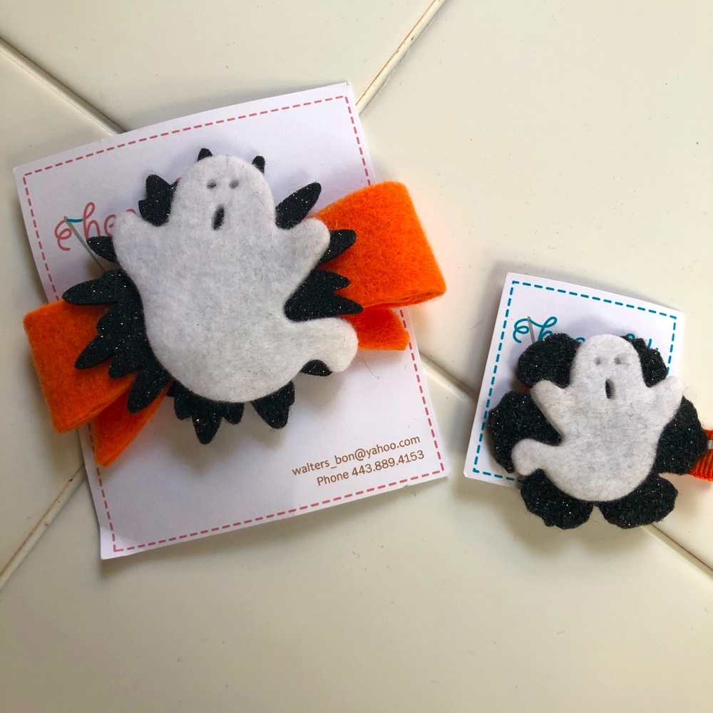 NWT Halloween Hair Clips Felted Ghosts, set of 2 handmade